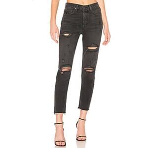 GRLFRND Black Distressed Straight Leg Jeans